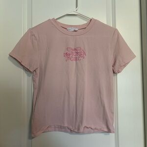 Outlaw Cropped Light Pink Embroidered “I’m Just A Girl” T-shirt - Size Medium